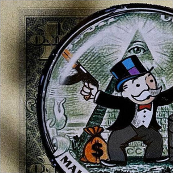 Pazblandina, Mr. Monopoly, dessin original sur dollar US