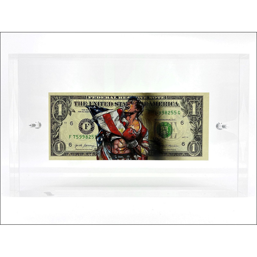 Pazblandina, Rocky, dessin original sur dollar américain