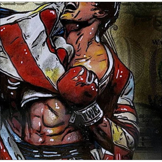 Pazblandina, Rocky, dessin original sur dollar américain