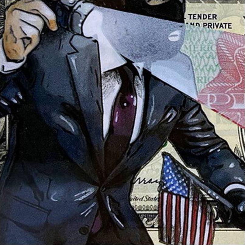 Pazblandina, Ladrón, dibujo original en dólar estadounidense