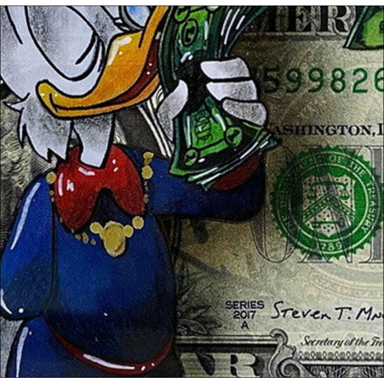 Pazblandina, Picsou, dessin original sur dollar américain