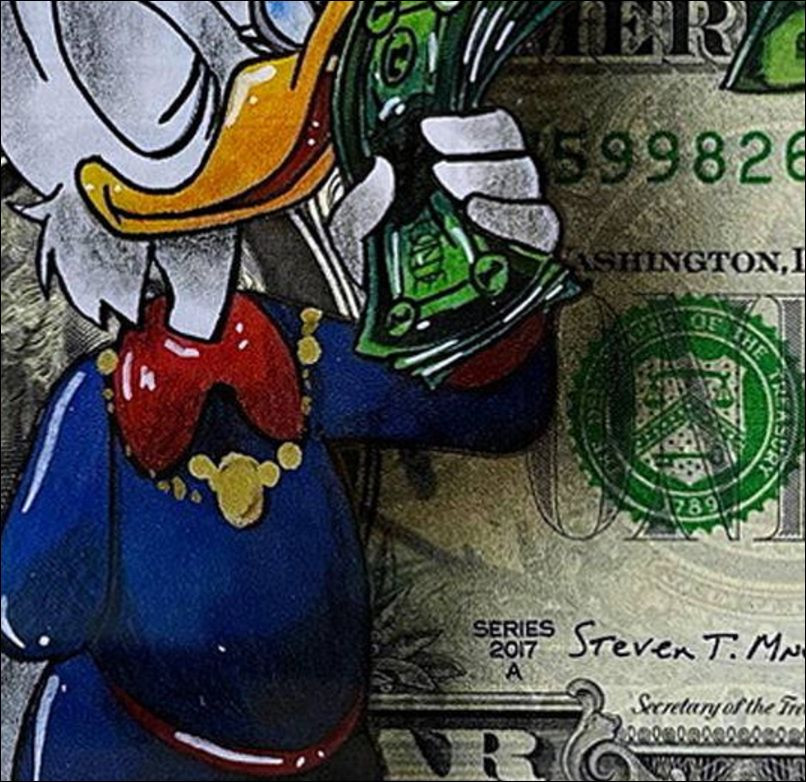 Pazblandina, Paperone, disegno originale su dollaro americano