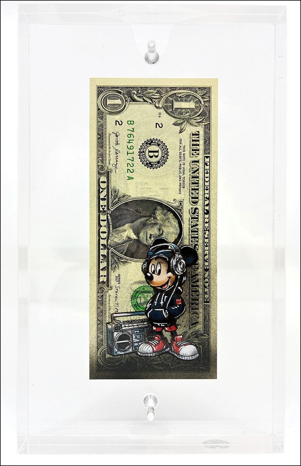 PAZBLANDINA - Mickey Street Art auf signiertem Dollar, 2025