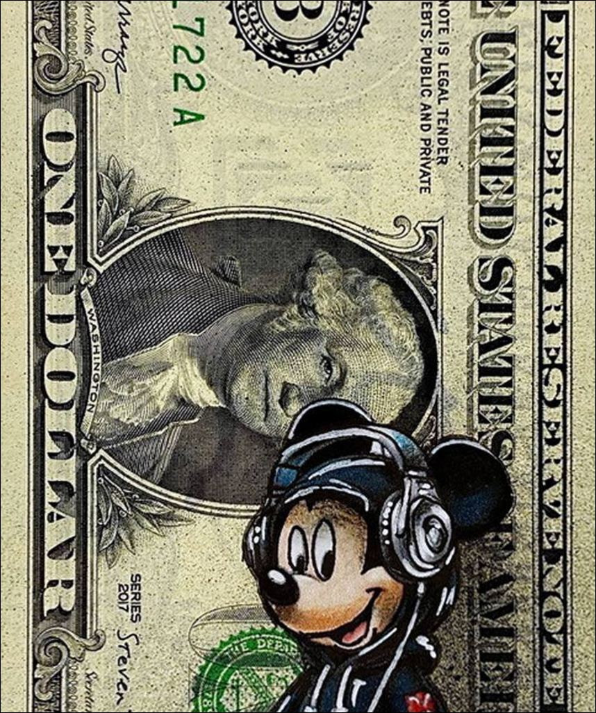 PAZBLANDINA - Mickey Street Art auf signiertem Dollar, 2025