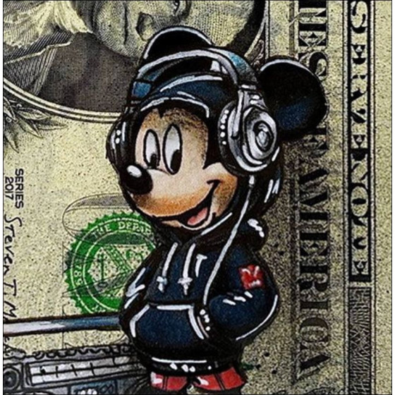 PAZBLANDINA - Mickey street art sur dollar signé, 2025
