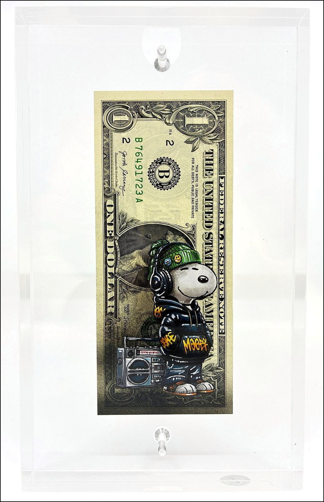 Snoopy on Dollar Ticket - Pazblandina firmata disegno