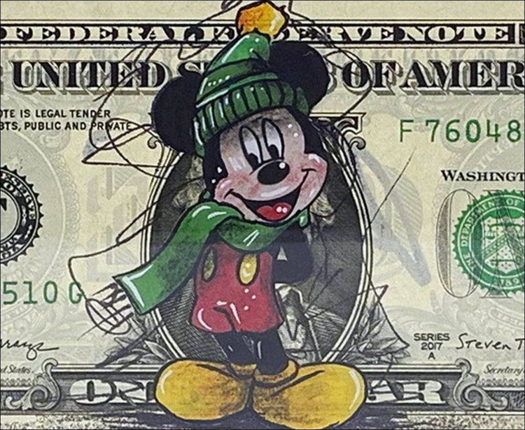 Pazblandina - Mickey che disegna in inverno sul dollaro