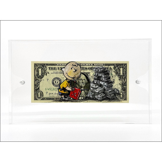 PAZBLANDINA: Charlie Brown, originele tekening op dollar, 2024