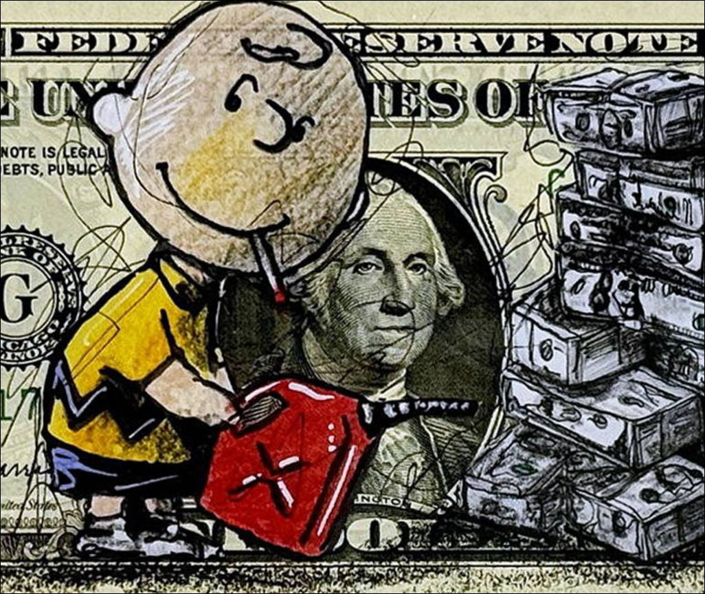 PAZBLANDINA: Charlie Brown, Originalzeichnung auf Dollar, 2024