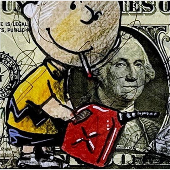 PAZBLANDINA: Charlie Brown, originele tekening op dollar, 2024