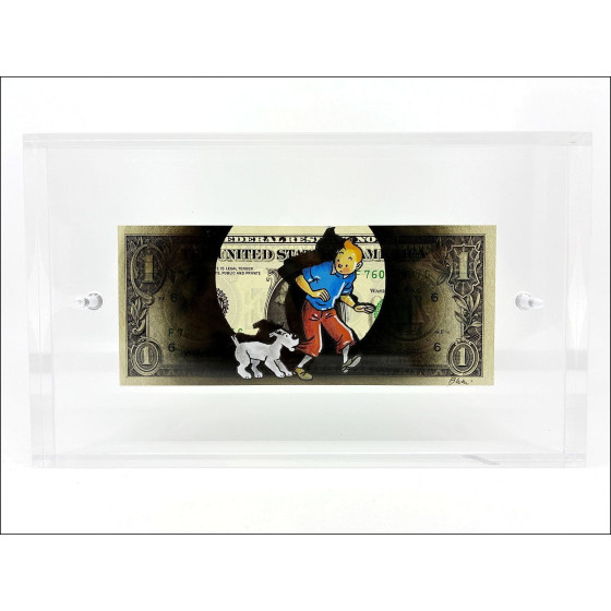 Pazblandina - Tintín y Milú, obra original sobre dólar