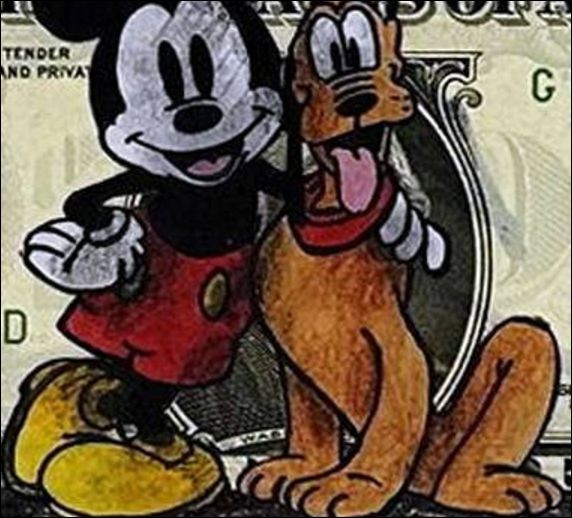 PAZBLANDINA Koop originele tekening op dollar $ - Mickey en Pluto