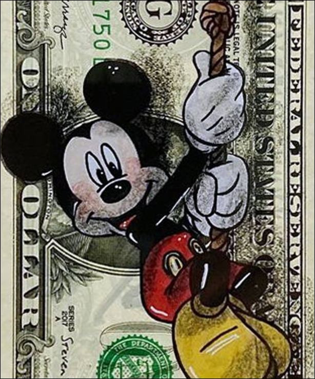 Pazblandina - Mickey (2025), Zeichnung auf Dollar
