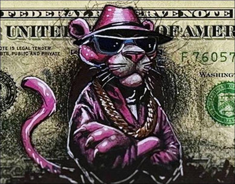 PAZBLANDINA - Panthère rose sur Dollar Américain | Galerie 125