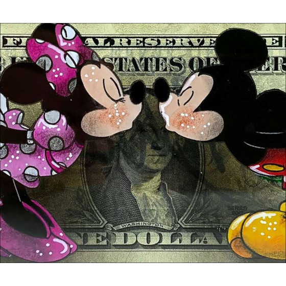 Pazblandina - Mickey en Minnie, origineel werk op dollar