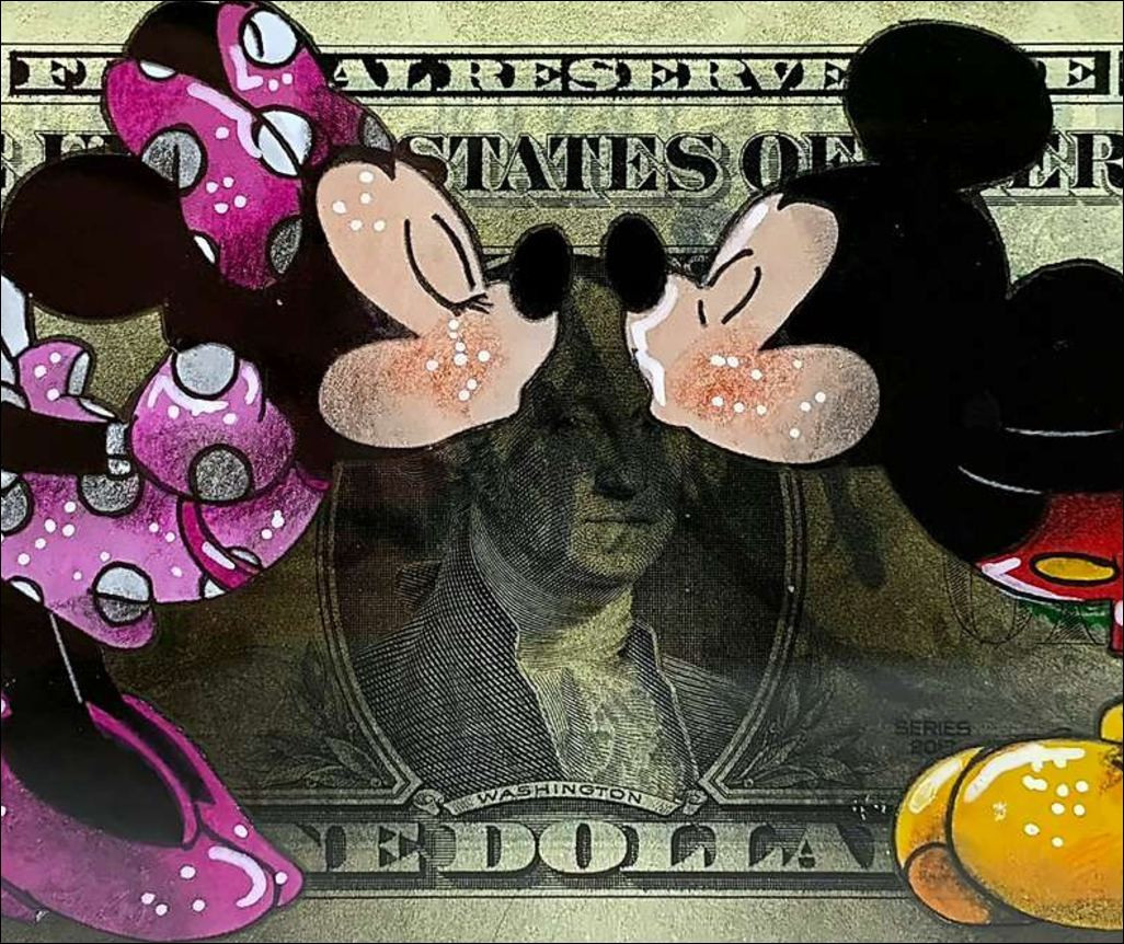 Pazblandina - Mickey en Minnie, origineel werk op dollar