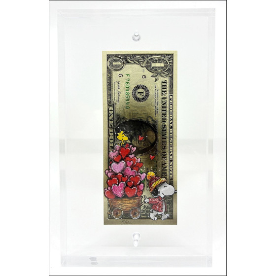 Pazblandina - Snoopy Love, obra original sobre dólar estadounidense
