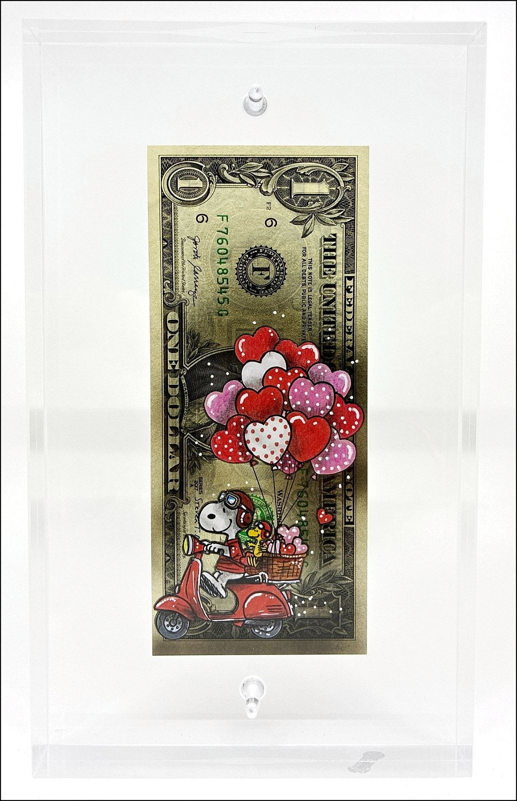 Pazblandina - Snoopy Vespa, original artwork on American dollar