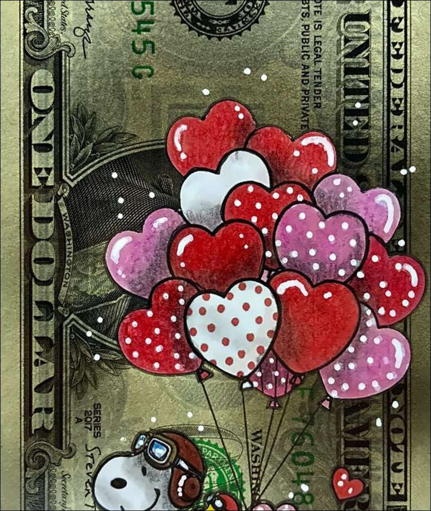 Pazblandina - Snoopy Vespa, original artwork on American dollar