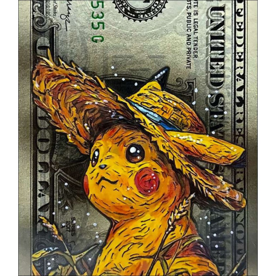 Pazblandina - Pikachu Van Gogh, œuvre originale sur dollar