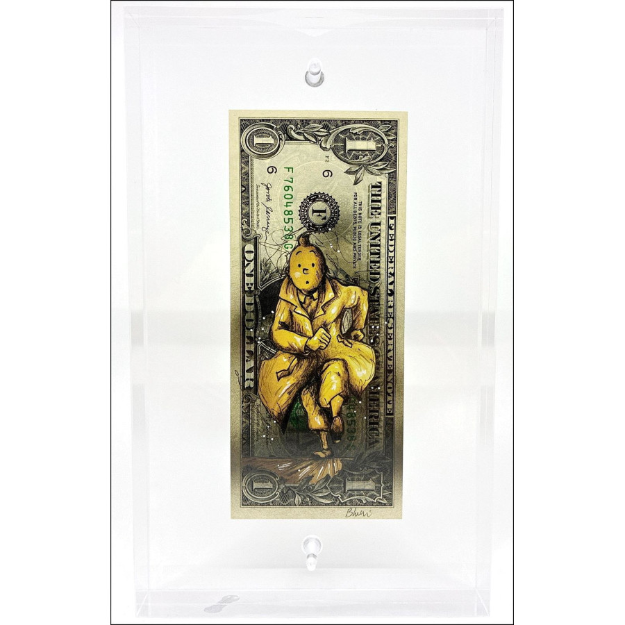 Pazblandina - Kuifje, origineel werk op Amerikaanse dollar