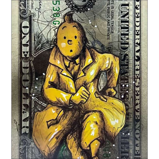 Pazblandina - Kuifje, origineel werk op Amerikaanse dollar