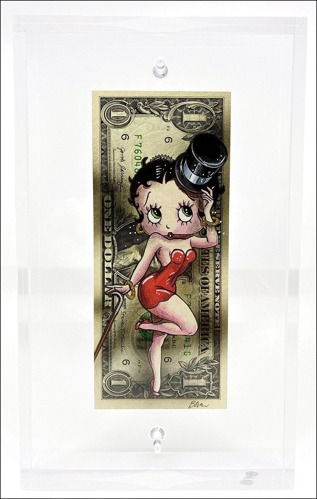 Pazblandina - Betty Boop Glamour, obra original sobre dólar