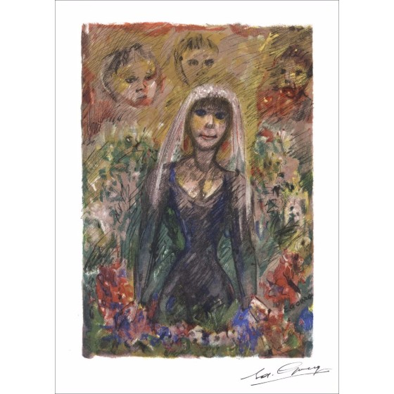 Edouard Goerg - Litografía original "The Young Widow" 38x28cm - 1961