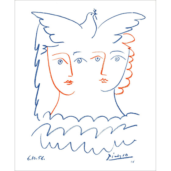 Pablo Picasso, Deux femmes et la colombe – Lithograph 49x40 cm