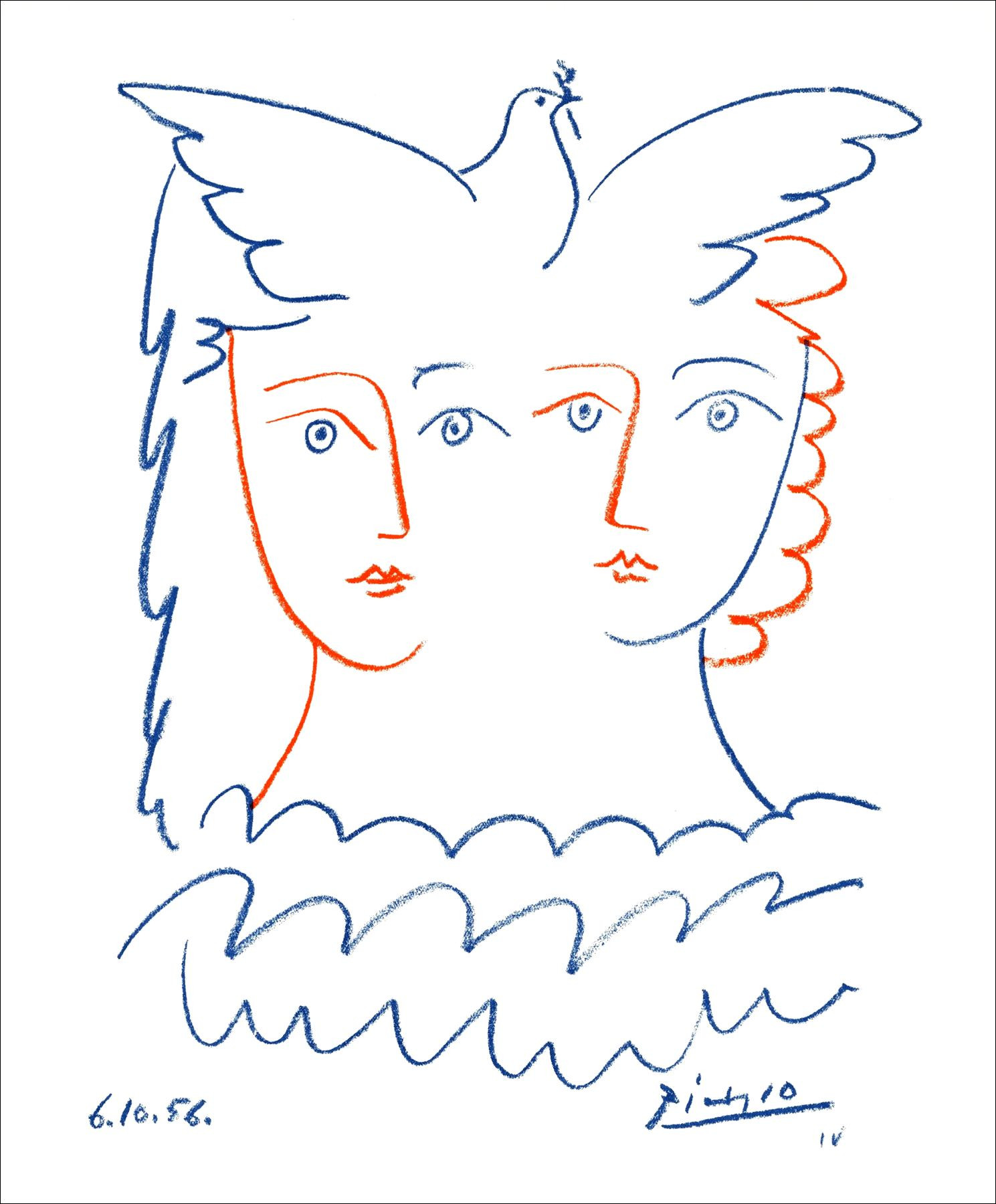 Pablo Picasso, Deux femmes et la colombe – Lithografie 49x40 cm