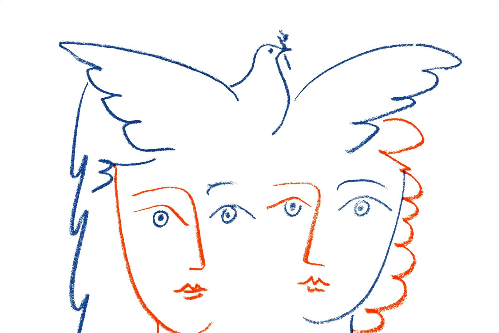 Pablo Picasso, Deux femmes et la colombe – Lithografie 49x40 cm