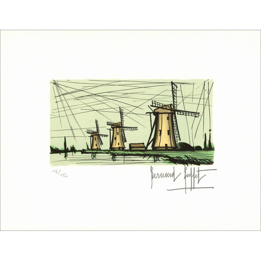 Bernard Buffet - Les Trois Moulins, lithographie originale 1985