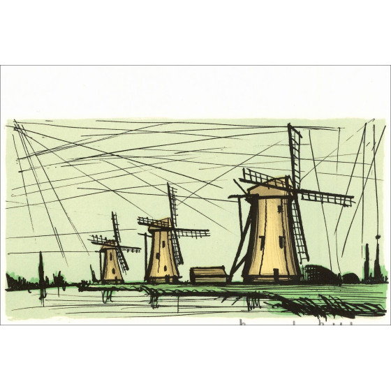 Bernard Buffet - Les Trois Moulins, originele lithografie 1985
