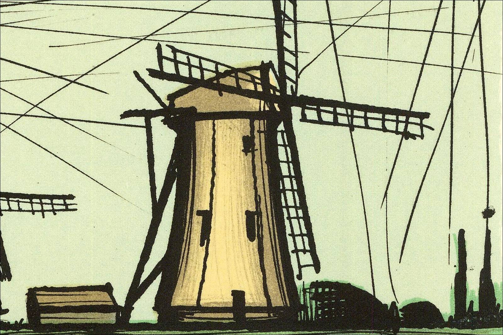 Bernard Buffet - Les Trois Moulins, original lithograph 1985