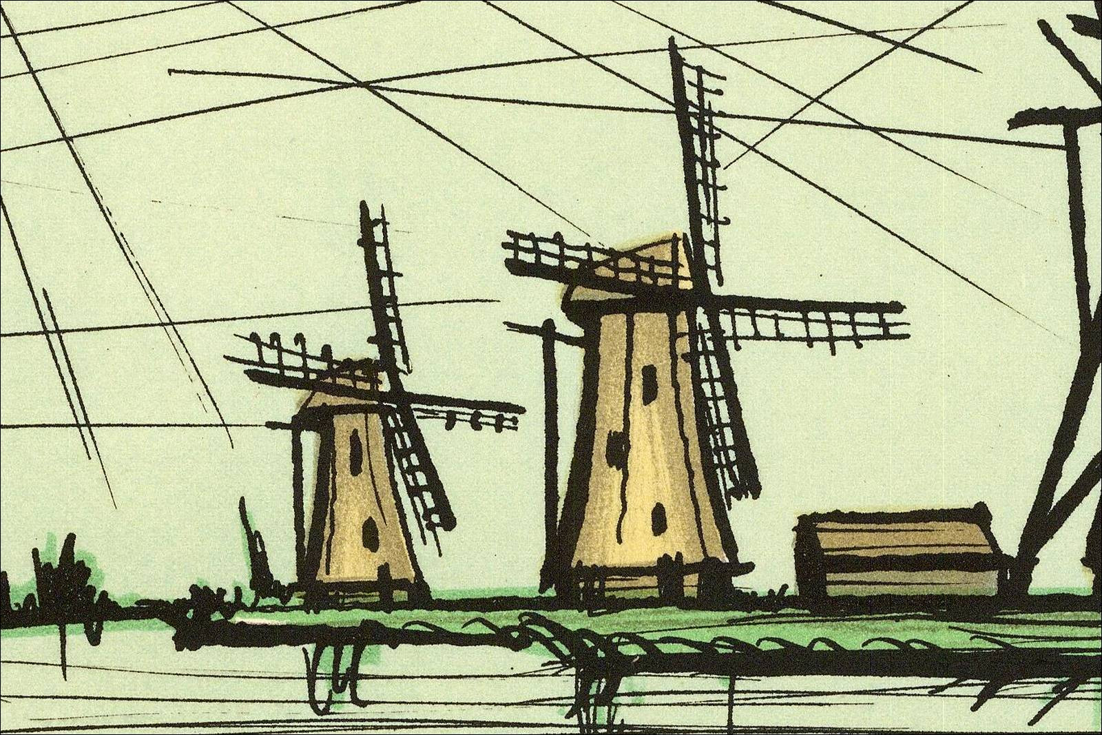 Bernard Buffet - Les Trois Moulins, lithographie originale 1985
