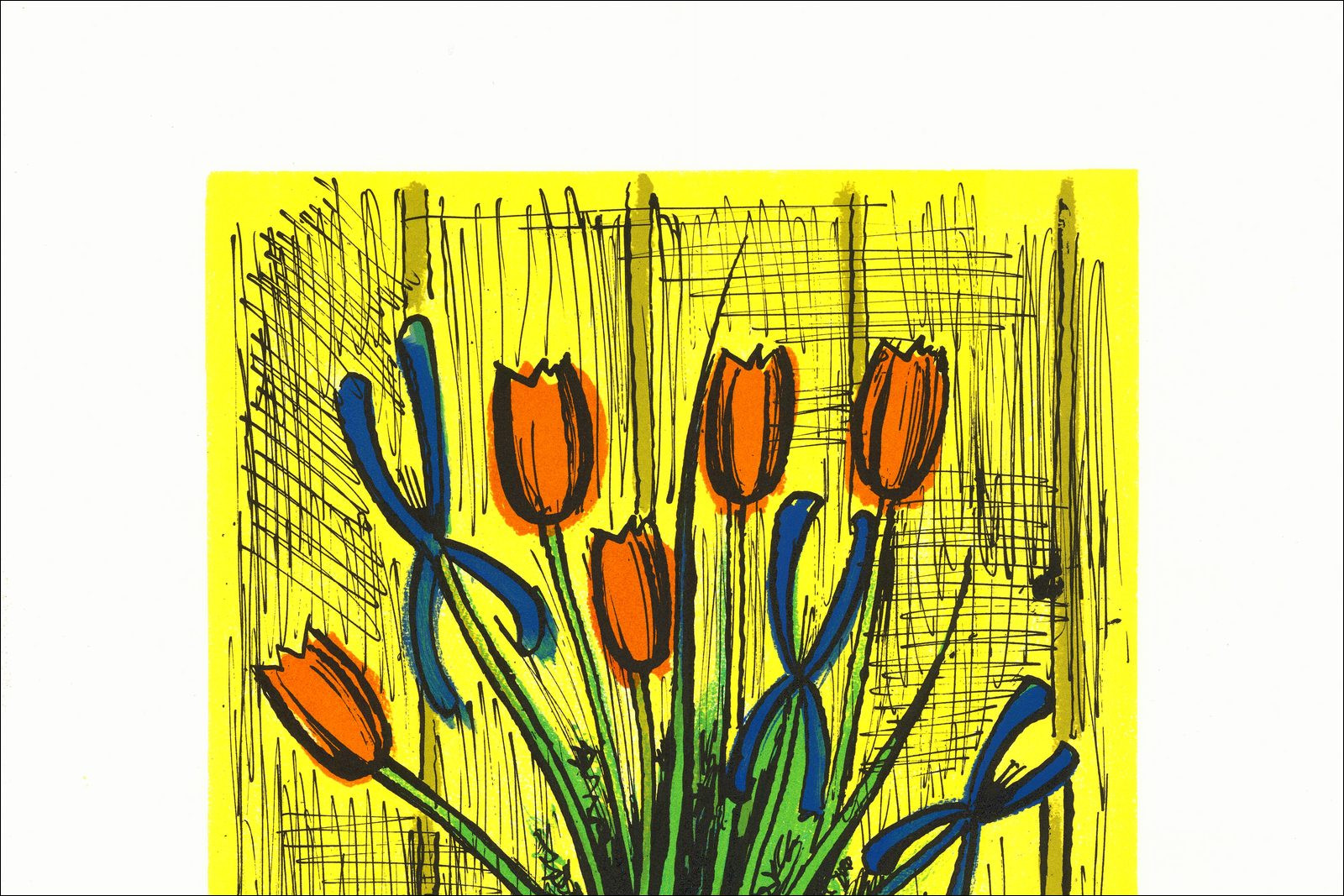 Bernard Buffet - Tulpen en Irissen, originele lithografie circa 1985