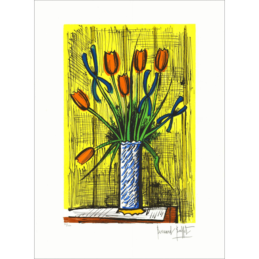 Bernard Buffet - Tulpen en Irissen, originele lithografie circa 1985