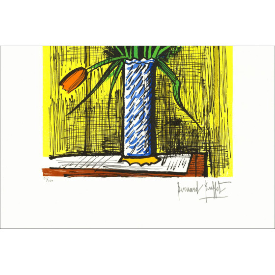 Bernard Buffet - Tulipanes e Iris, litografía original hacia 1985