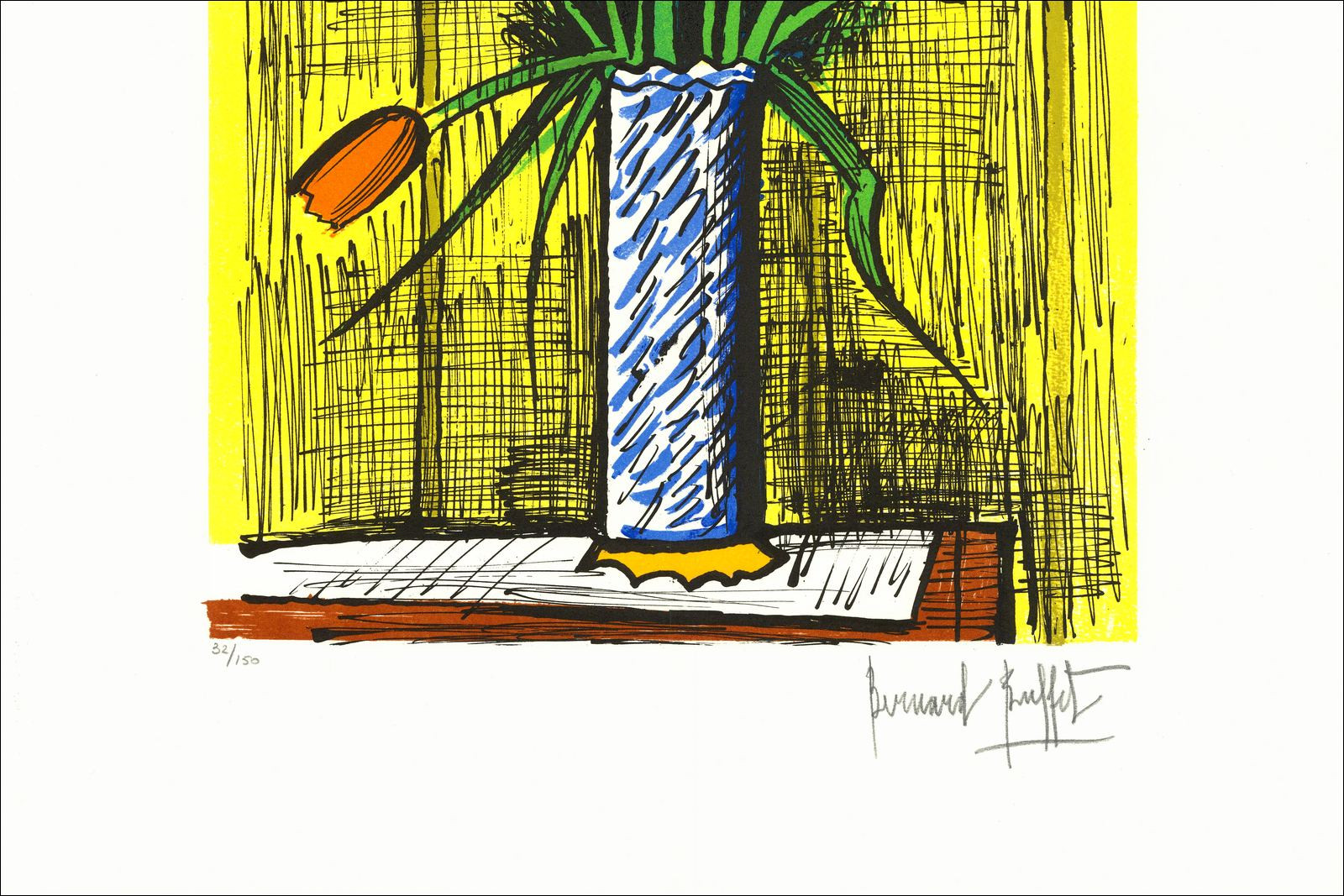 Bernard Buffet - Tulipanes e Iris, litografía original hacia 1985