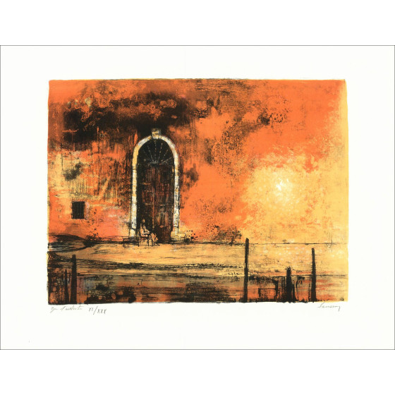 Jean Jansem - Venezia, il muro rosso, litografia originale firmata 1967