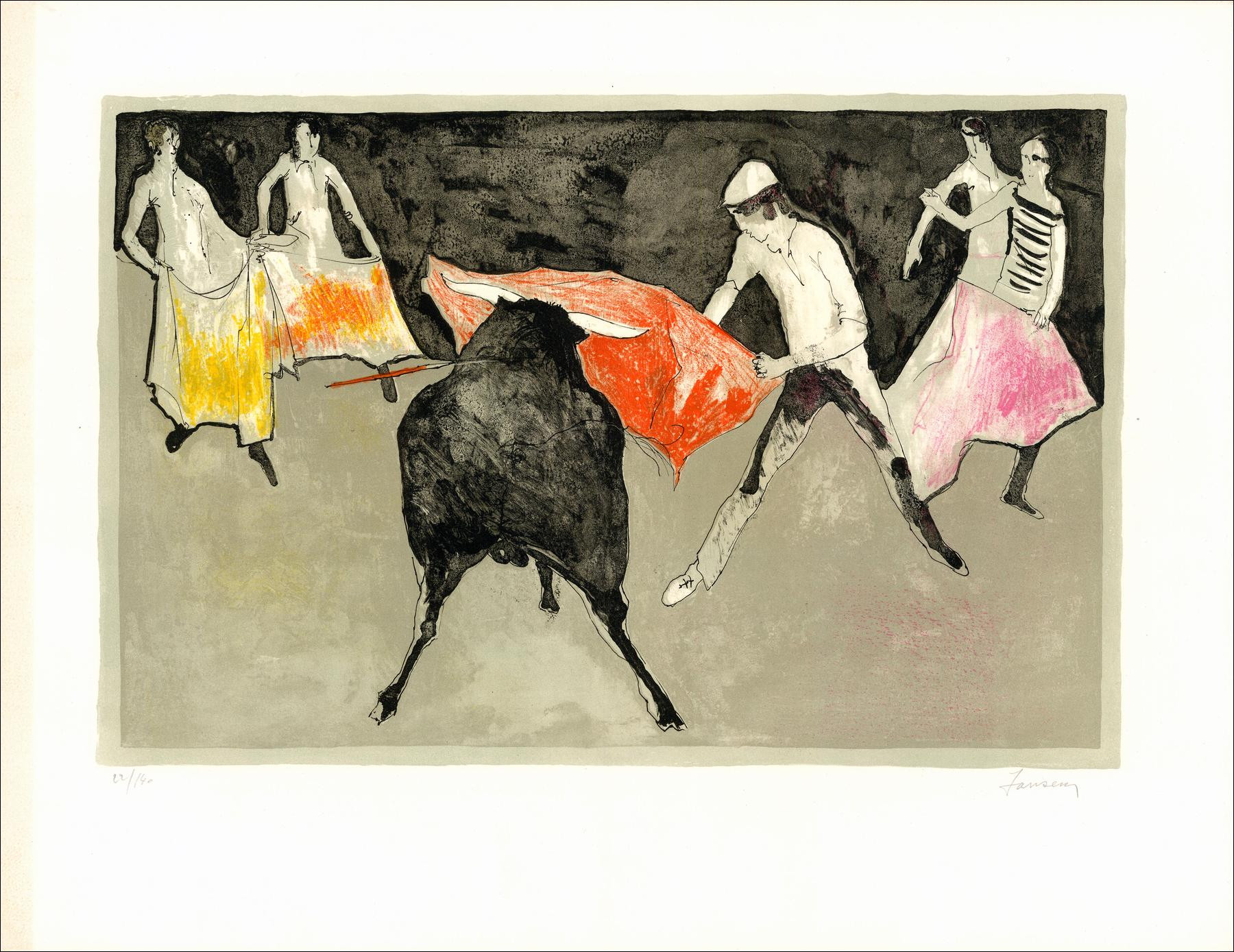 Jean Jansem - L'arène, les capes, original hand-signed lithograph