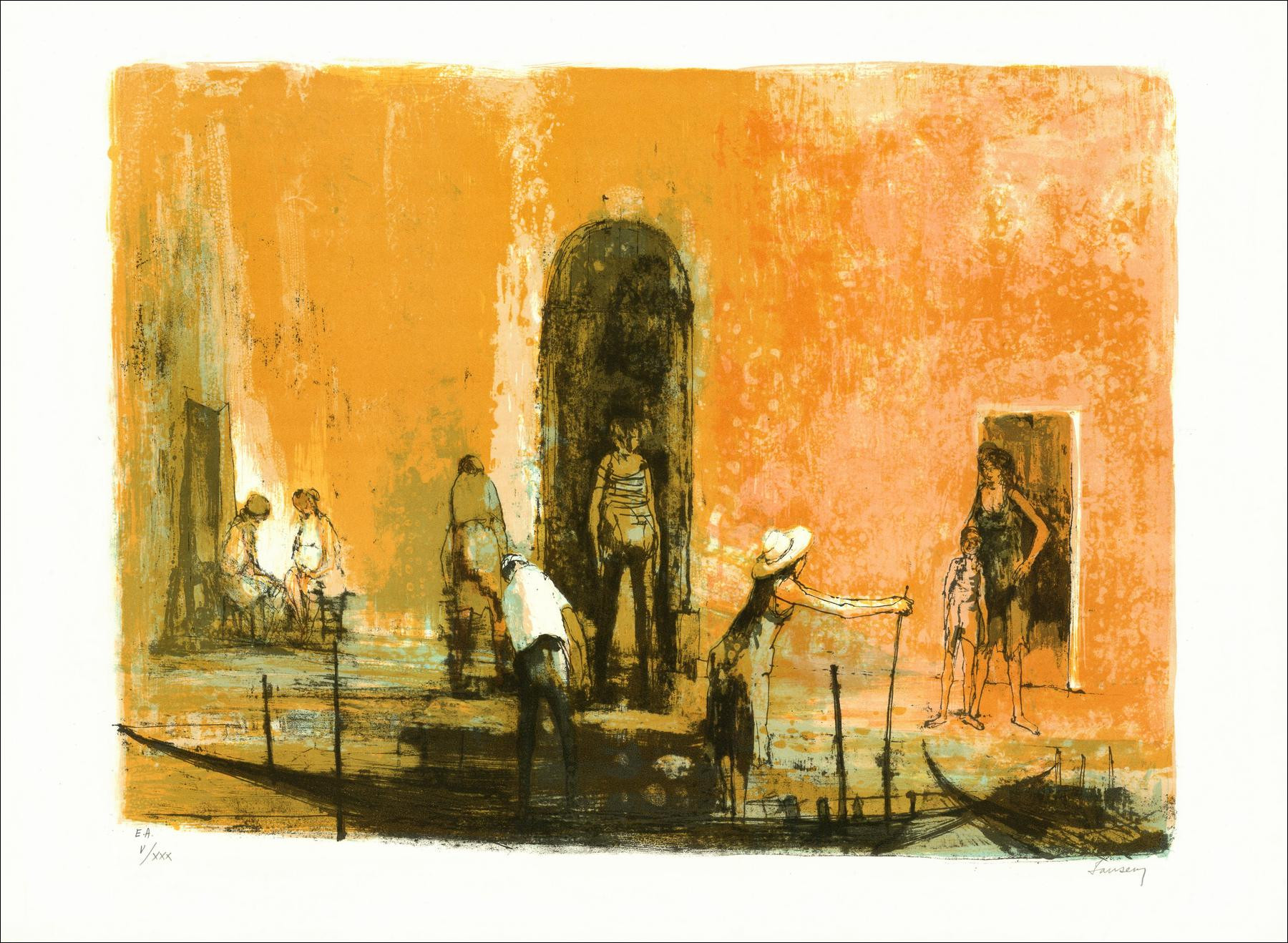 Jean Jansem - Venetië, de kades, originele gesigneerde lithografie