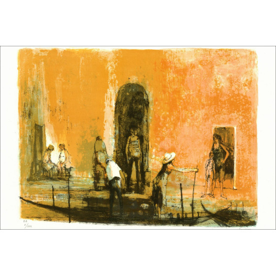 Jean Jansem - Venecia, los muelles, litografía original firmada 1966