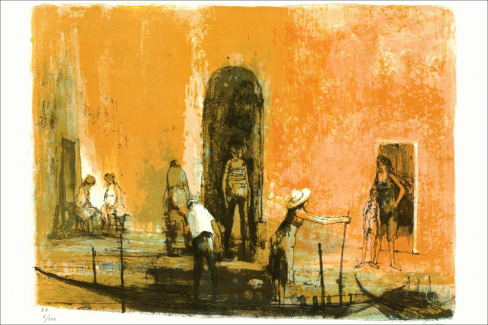 Jean Jansem - Venetië, de kades, originele gesigneerde lithografie
