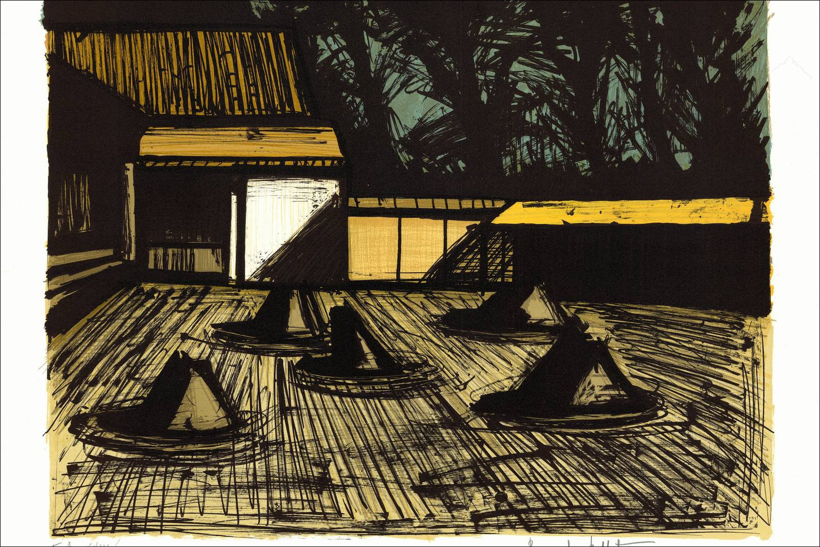Bernard Buffet : Lithograph "Temple RYOAN-JI" 58x76cm - 1982