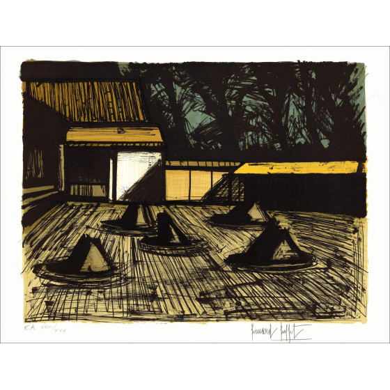 Bernard Buffet: Lithographie "Tempel Ryoan-ji" 58x76cm - 1982