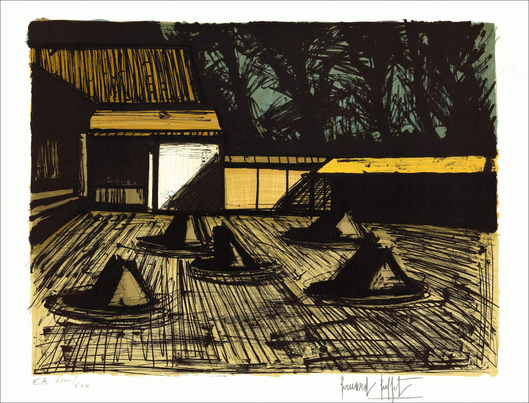 Bernard Buffet: Lithographie "Tempel Ryoan-ji" 58x76cm - 1982