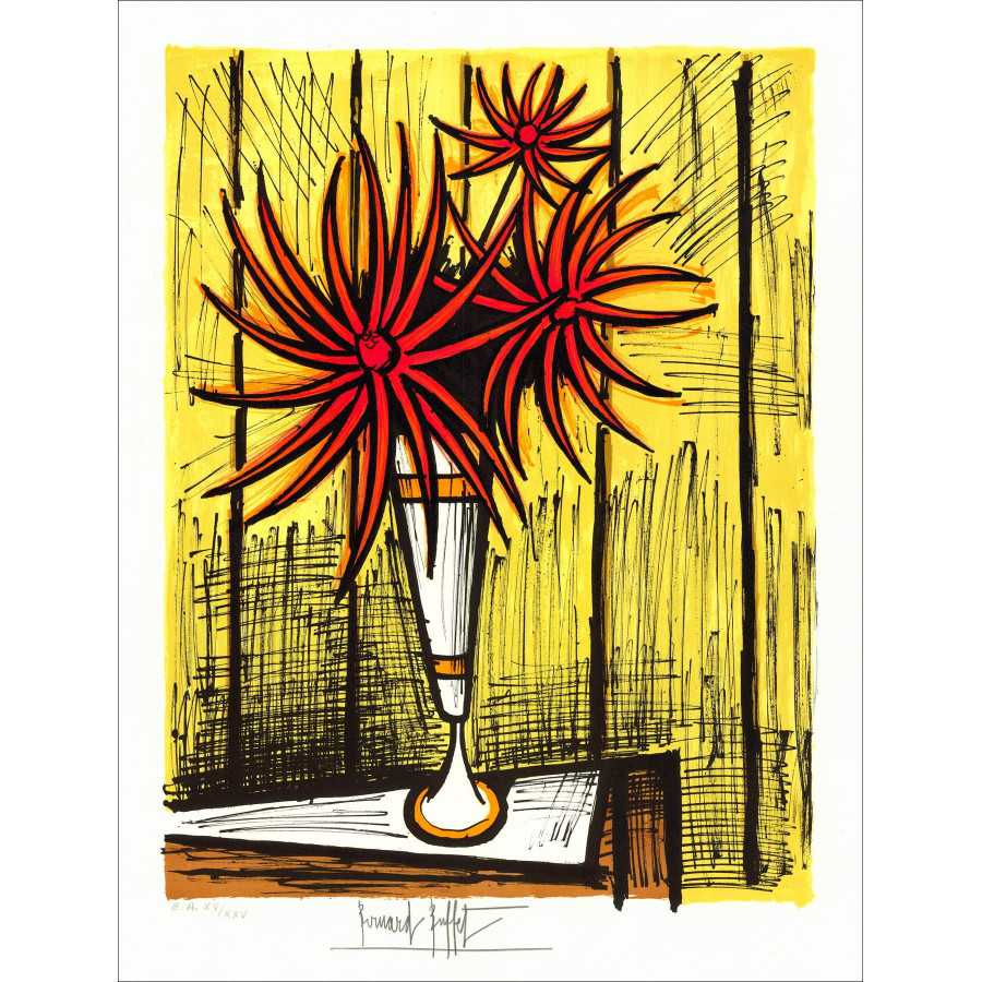 Bernard Buffet – Les trois Dahlias, litografia originale firmata