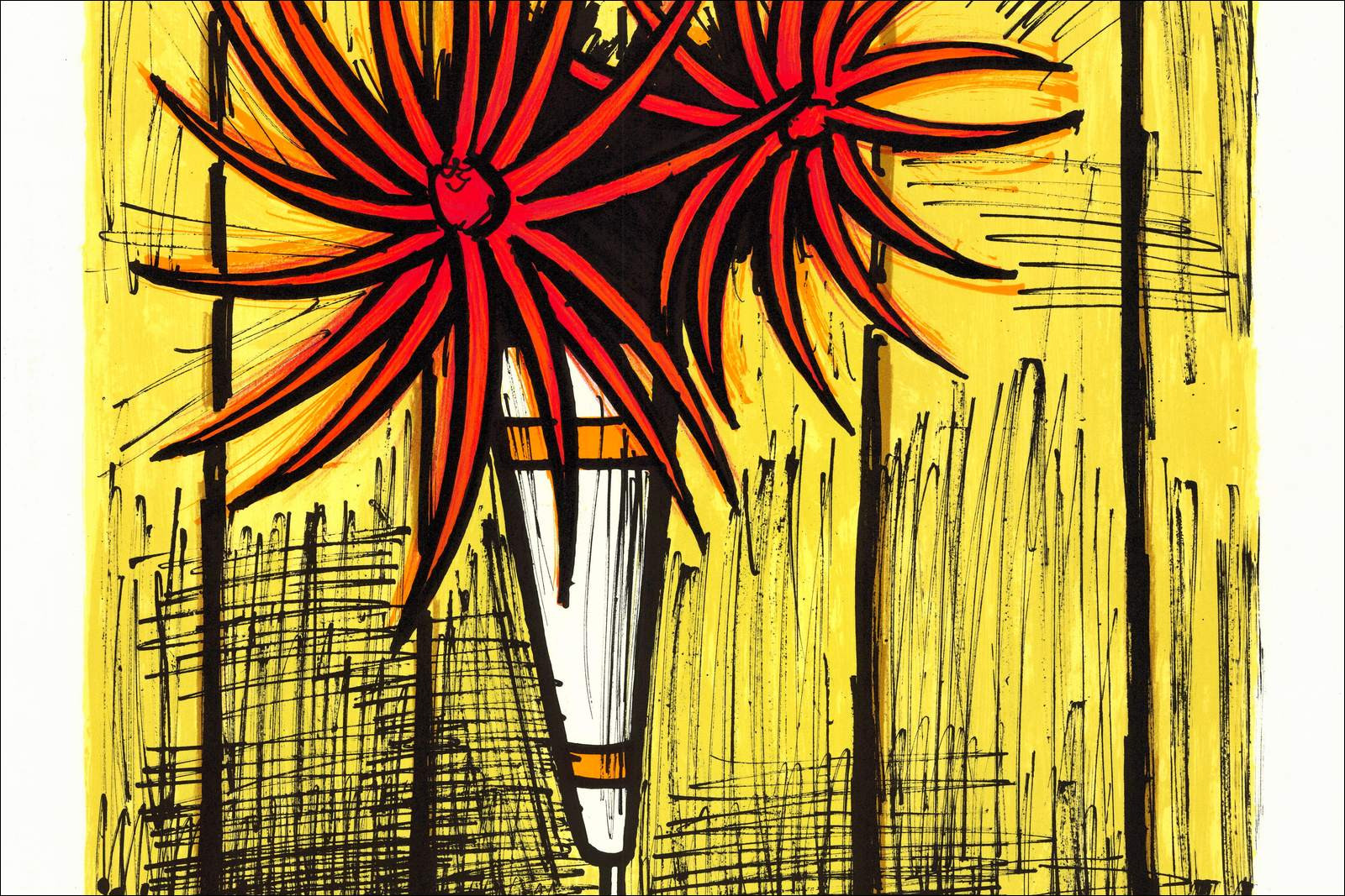 Bernard Buffet – Les trois Dahlias, originele gesigneerde lithografie