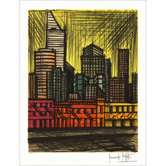 copia de BUFFET Bernard - Litografía original "New-York, Daily New Building" 76x58cm - 1990